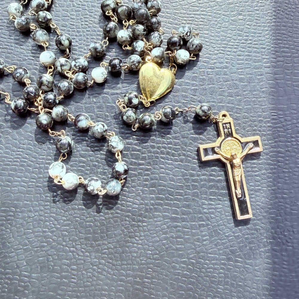 Gold  Heart Rosary Necklace